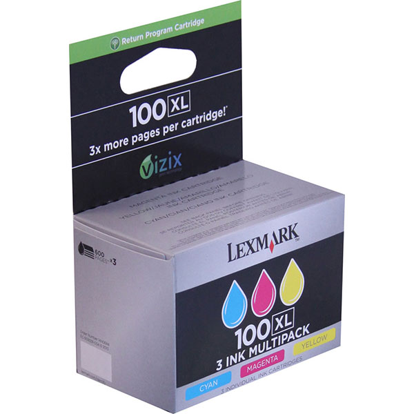 Lexmark 14N0684 (Lexmark #100C M Y XL) OEM High Yield Cyan, Yellow, Magenta Ink Cartridge (Multipack, 3pk)